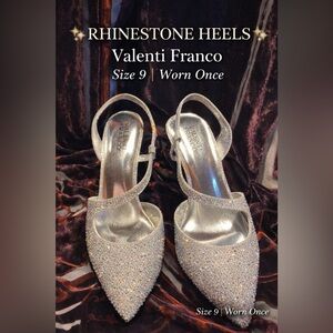 Valenti Franco Size 9 Rhinestone Slingback Heels Silver Sparkly Rhinestones